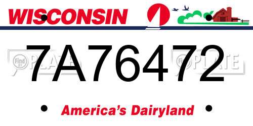 7A76472 Wisconsin License Plate
