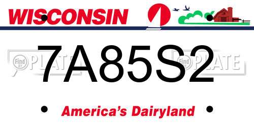 7A85S2 Wisconsin License Plate