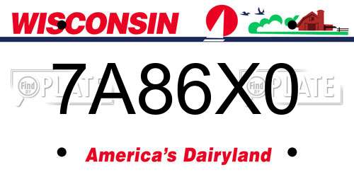 7A86X0 Wisconsin License Plate