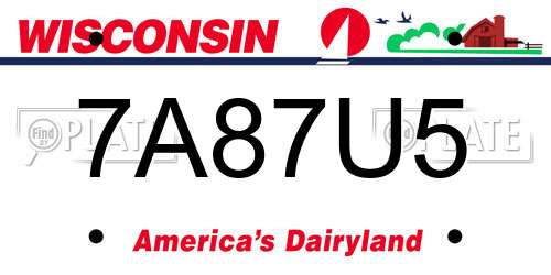 7A87U5 Wisconsin License Plate