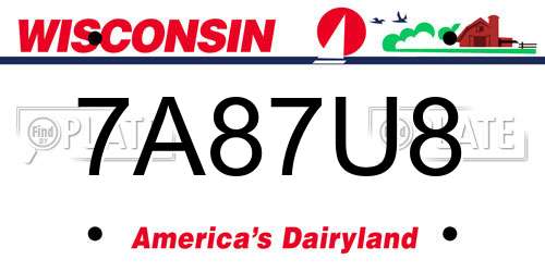 7A87U8 Wisconsin License Plate