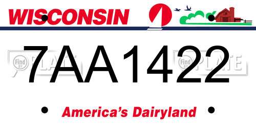 7AA1422 Wisconsin License Plate