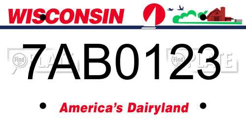 7AB0123 Wisconsin License Plate