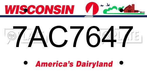 7AC7647 Wisconsin License Plate