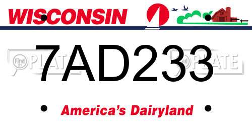 7AD233 Wisconsin License Plate