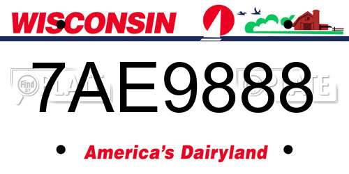 7AE9888 Wisconsin License Plate