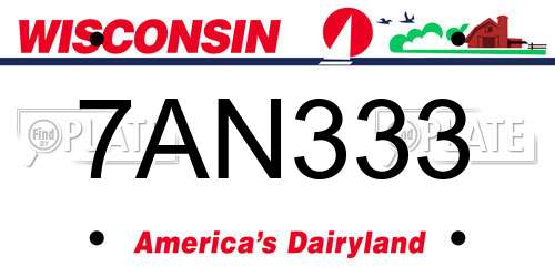 7AN333 Wisconsin License Plate