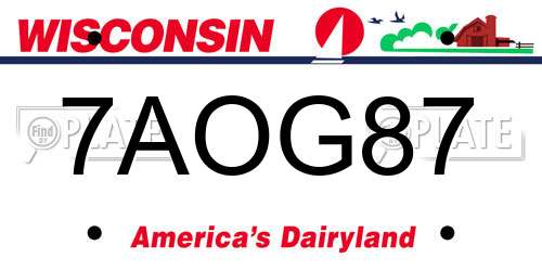 7AOG87 Wisconsin License Plate