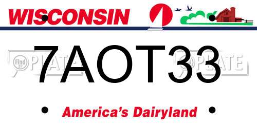 7AOT33 Wisconsin License Plate