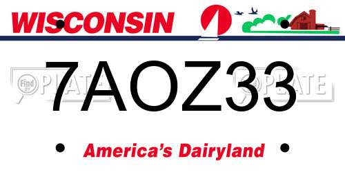 7AOZ33 Wisconsin License Plate