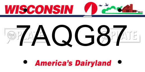 7AQG87 Wisconsin License Plate