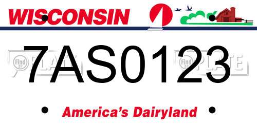 7AS0123 Wisconsin License Plate