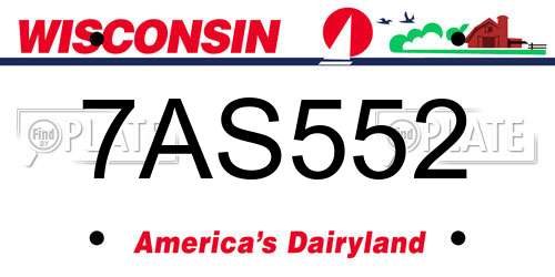 7AS552 Wisconsin License Plate