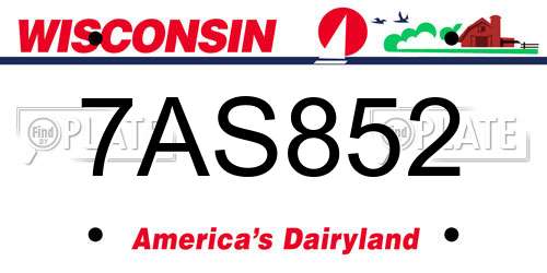 7AS852 Wisconsin License Plate