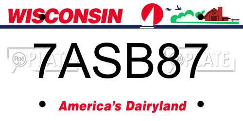 7ASB87 Wisconsin License Plate