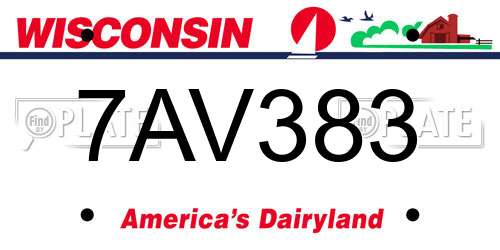 7AV383 Wisconsin License Plate