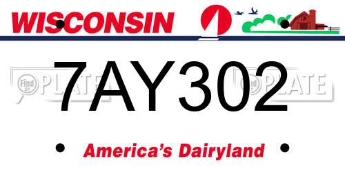 7AY302 Wisconsin License Plate