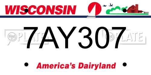 7AY307 Wisconsin License Plate