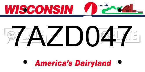 7AZD047 Wisconsin License Plate