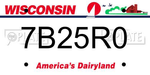 7B25R0 Wisconsin License Plate