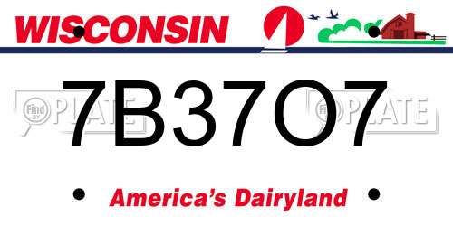 7B37O7 Wisconsin License Plate