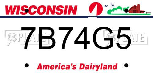 7B74G5 Wisconsin License Plate