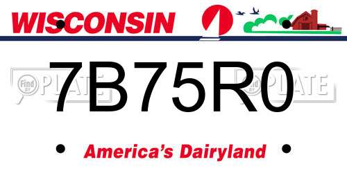 7B75R0 Wisconsin License Plate