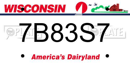 7B83S7 Wisconsin License Plate