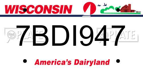 7BDI947 Wisconsin License Plate