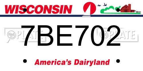 7BE702 Wisconsin License Plate