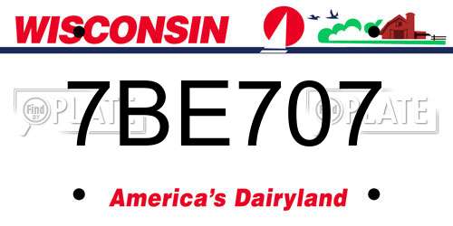 7BE707 Wisconsin License Plate