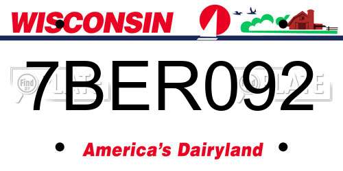 7BER092 Wisconsin License Plate
