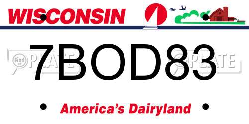 7BOD83 Wisconsin License Plate