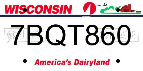 7BQT860 Wisconsin License Plate