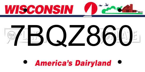 7BQZ860 Wisconsin License Plate