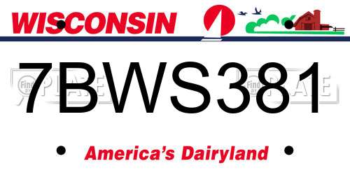 7BWS381 Wisconsin License Plate