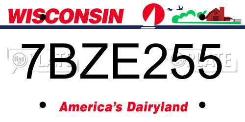 7BZE255 Wisconsin License Plate
