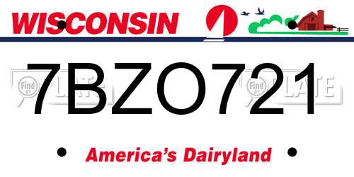 7BZO721 Wisconsin License Plate