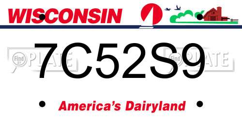 7C52S9 Wisconsin License Plate