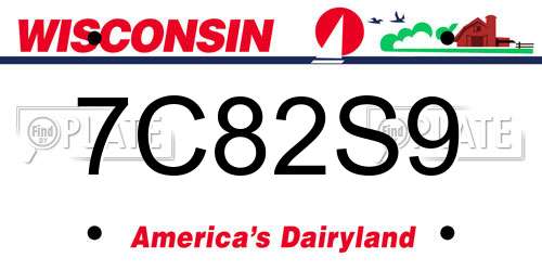 7C82S9 Wisconsin License Plate