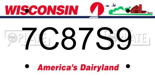 7C87S9 Wisconsin License Plate