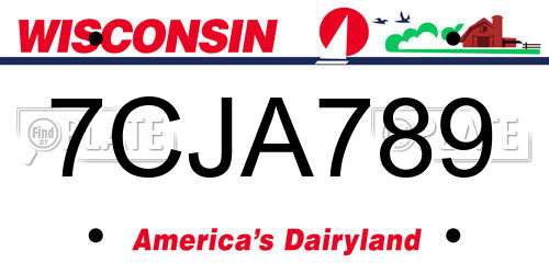 7CJA789 Wisconsin License Plate