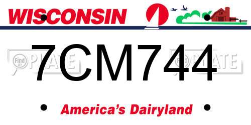 7CM744 Wisconsin License Plate