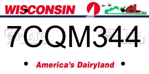 7CQM344 Wisconsin License Plate