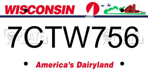 7CTW756 Wisconsin License Plate