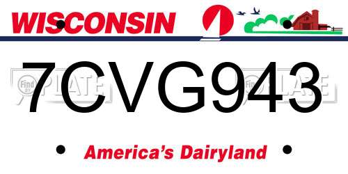 7CVG943 Wisconsin License Plate