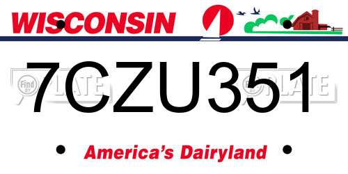 7CZU351 Wisconsin License Plate