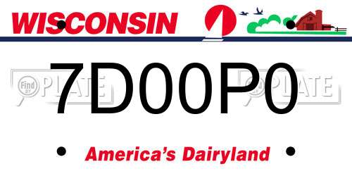 7D00P0 Wisconsin License Plate