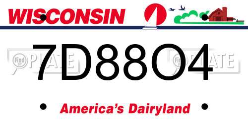 7D88O4 Wisconsin License Plate