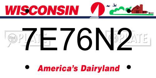 7E76N2 Wisconsin License Plate